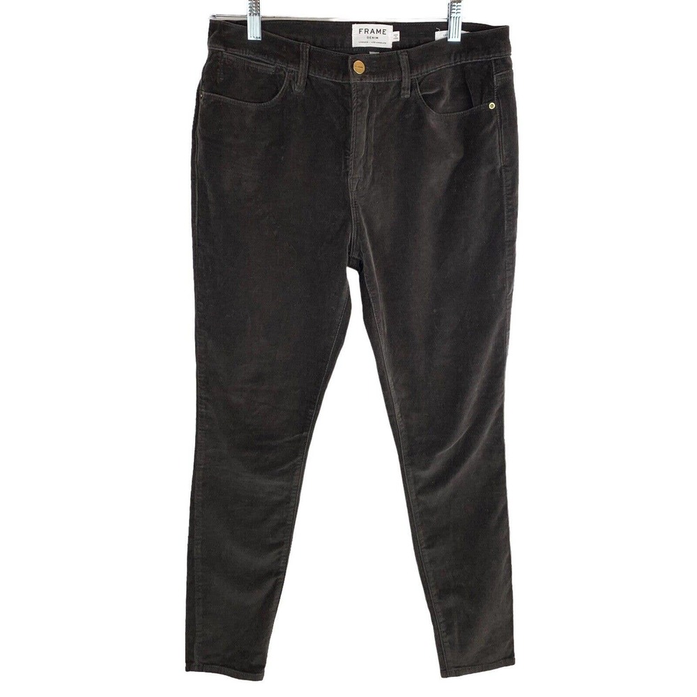 FRAME DENIM Velveteen High Rise Skinny Stretch Jeans‎ Pants. Charcoal. Stretch